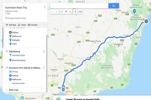 google maps trip planner australia